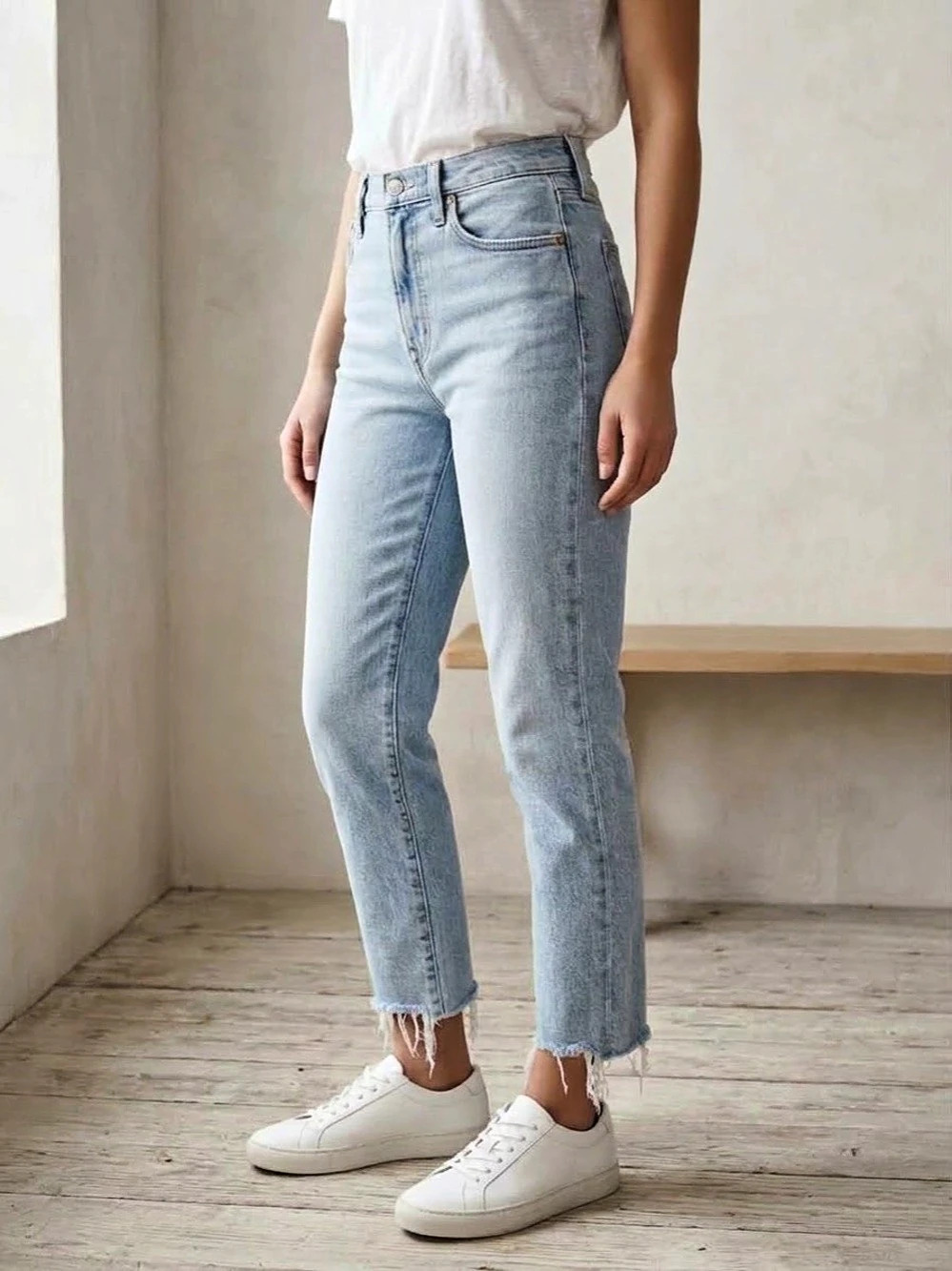 The Curvy Perfect Vintage Jean Straight Leg Ankle Jeans Blue Waist 27